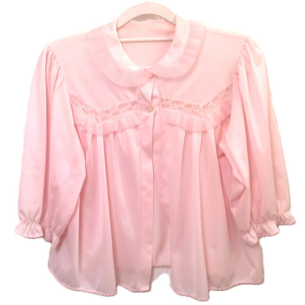 Vintage 1960s Pajamas Jacket pink nylon lingerie coat short robe sleepwear
